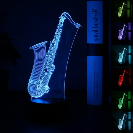 3D Saxophone Acrylic LED 7 Colour Night Light Touch Table Desk Lamp KIDS Gift
